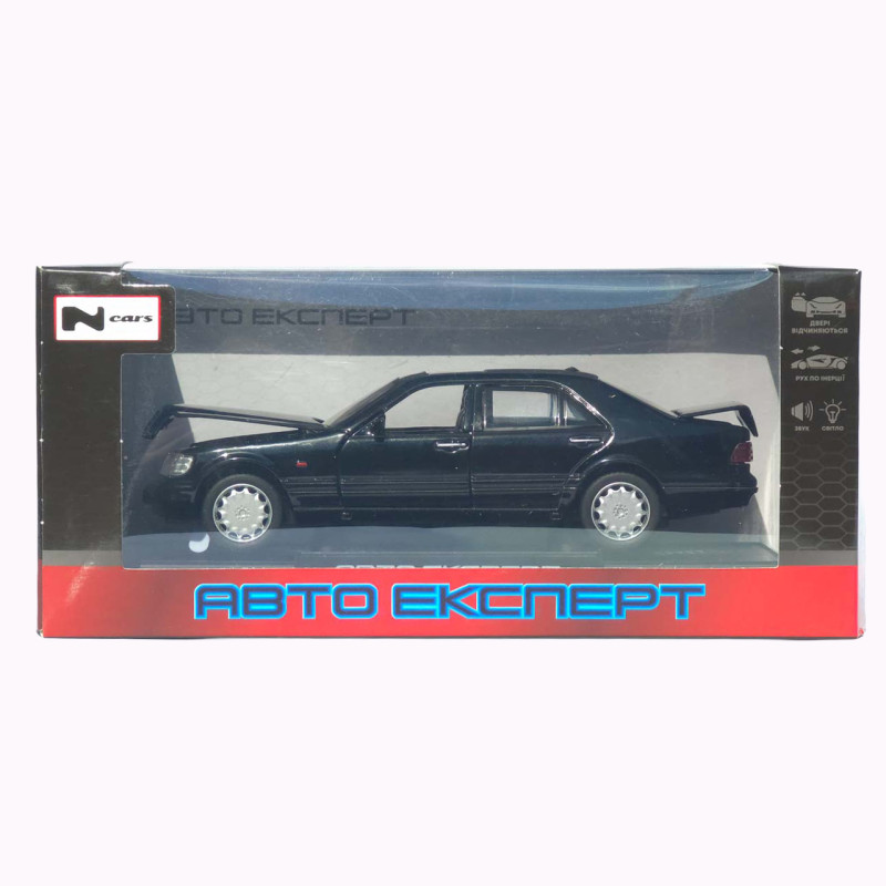 Іграшкова машинка металева Mercedes-Bens W140 (Мерседес-Бенц W140) «АвтоЕксперт», чорний, батар., світло, звук, відкр.двері, інерція, від 3 р., 15*6*5 (LF-43189)