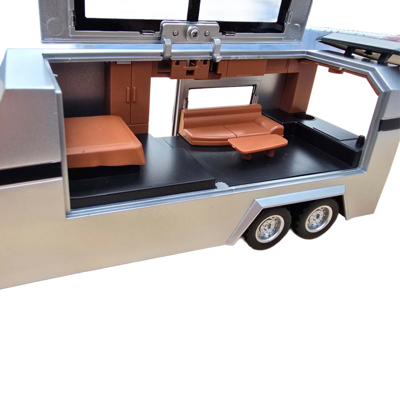Машинка метал Tesla Cybertruck з підсвіткою у причепі квадр срібна Тесла 1:32 звук 34*6,5*7 см (AP74226)