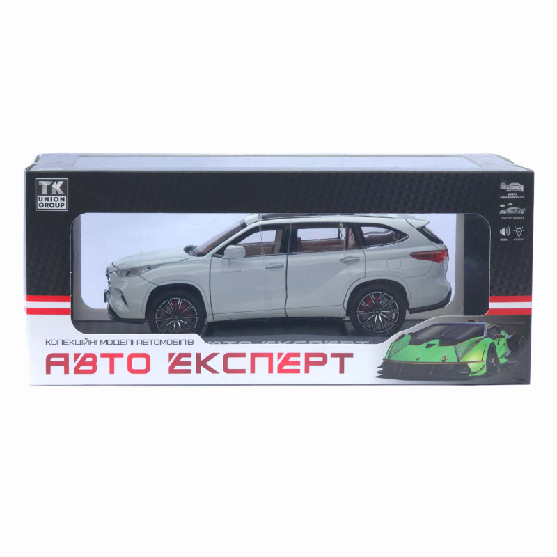 Машинка металл Toyota Highlander АвтоЭксперт белая 1:24 свет звук откр двери капот багажник (1980-08)