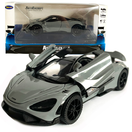 Іграшкова машинка металева McLaren 765LT, макларен, сіра, звук, світло, інерція, откр двері, капот, Автоексперт, 1:32,14*8*4см (ТК-15808) 