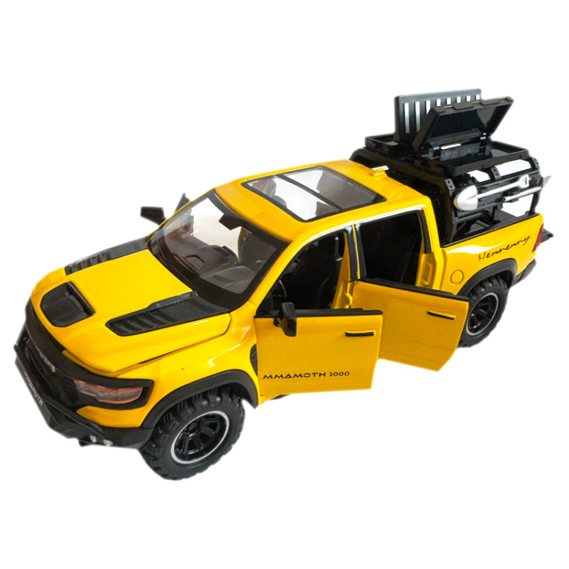 Машинка металева Dodge RAM 1000 TRX Mammoth Пікап 1:32 Додж жовтий звук світло інерція відкр двері багажник капот 17*7*6,5см (DL-13047)