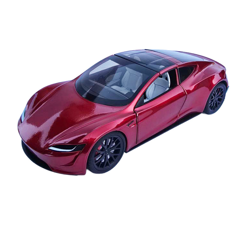 Машинка матал Tesla Roadster Тесла червона електро зарядка 1:24 звук світло 17*6,5*4,5см (RS-03612)
