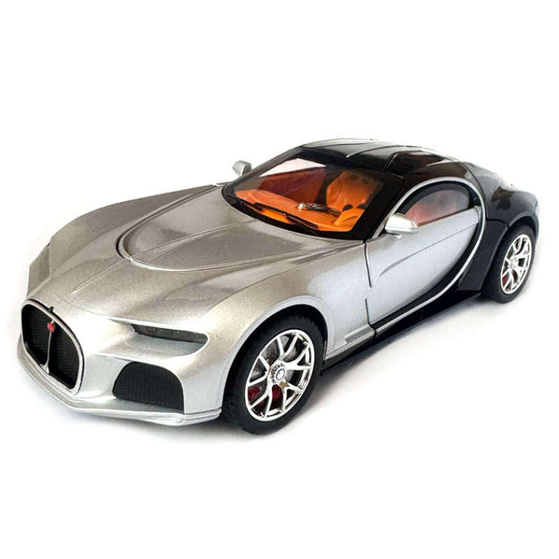 Машинка металева Bugatti Atlantic срібно-чорна АвтоЕксперт 1:24 парогенерація світло звук 20*8,5*5,5 см (GT-70150)