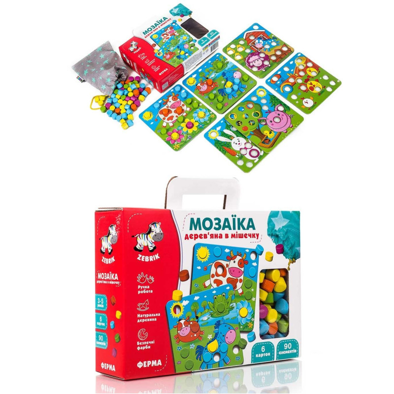 Дерев'яна гра в мішечку Мозаїка "Ферма" Vladi Toys (ZB2002-01)