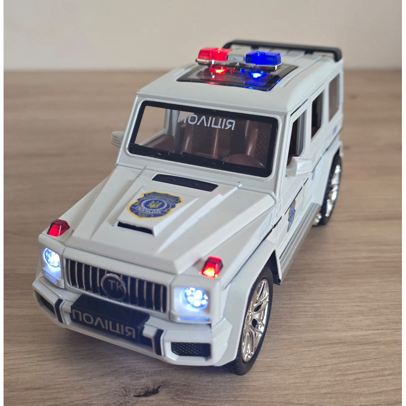 Машина металева поліція Mercedes-Benz G-Class Гелендваген Авто Експерт 1:24 світло звук інерція відч двері баг капот 21*8*9,5см (32968)