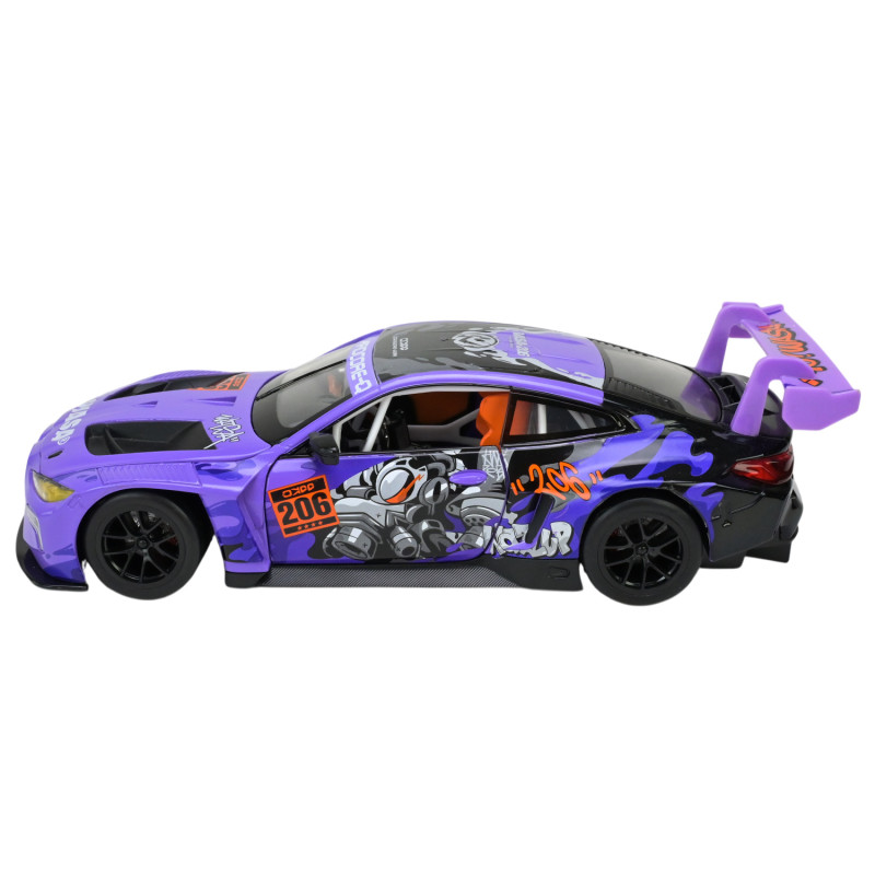 Машина метал BMW M4 GT3 БМВ фіолетова 1:24 світло звук 21*8,5*5,5см (68296A(P))