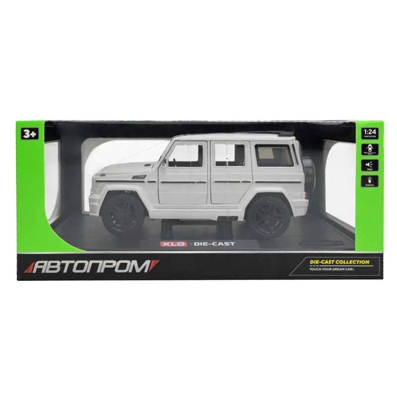 Машинка металл Mercedes-Benz G-Class Gelandewagen белая 1:24 звук свет открыв двери капот багажник (AP7717)