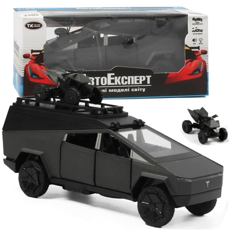 Машинка металева Tesla Cybertruck кемпінг сіра Тесла Кібертрак 1:32 відкр двері багажник з кухнею (60117)