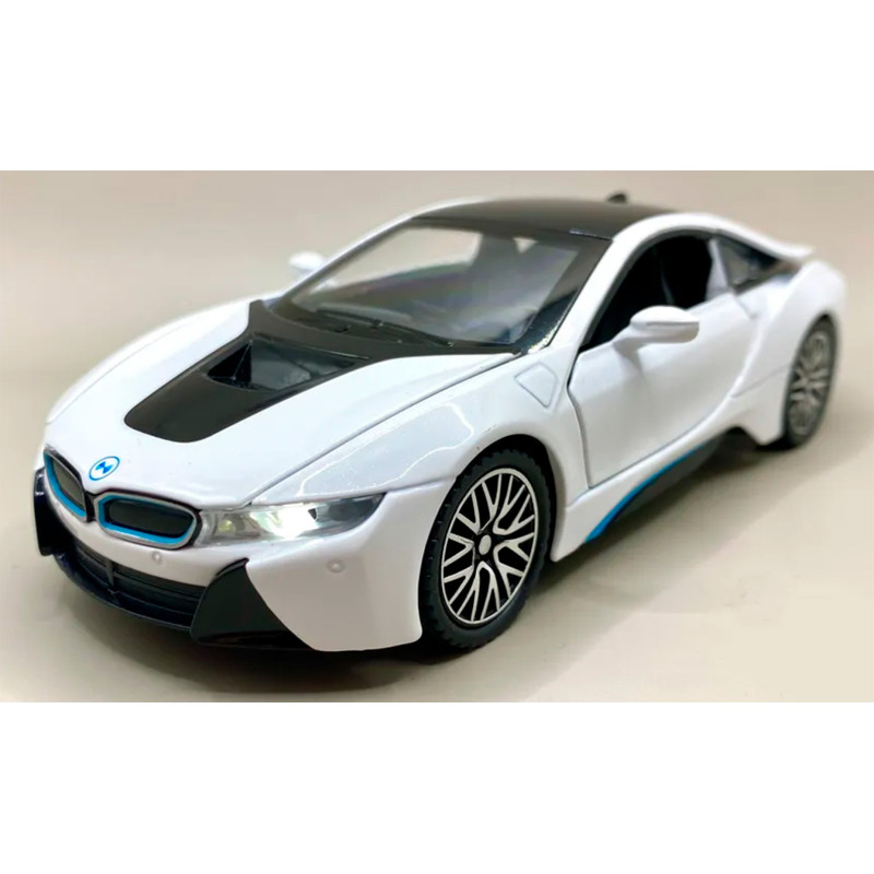 Іграшкова машинка металева BMW i8 купе, БМВ, біла, звук, світло, інерція, откр двері, багажник, капот, Автоексперт, 1:32, 16,5*6,5*4,0 см (11787)