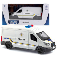 Игрушечная машинка металлическая Ford Transit Van Полиция, белая, откр двери, инерция, 1:32, 5*14*6см (250343U)
