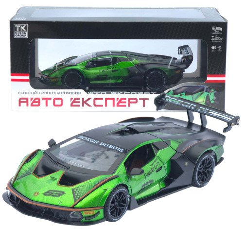 Машинка метал Lamborghini Essenza SCV12 зелена 1:24 звук світло відчин двері капот багажник (1650-05)