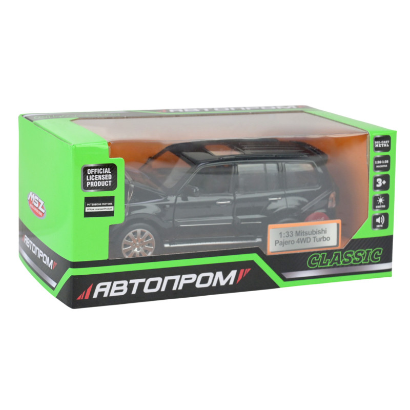 Машина метал Mitsubishi Pajero 4WD Turbo Мітсубісі чорна 1:33 світло звук 14,5*5,5*5,5см (68463B)
