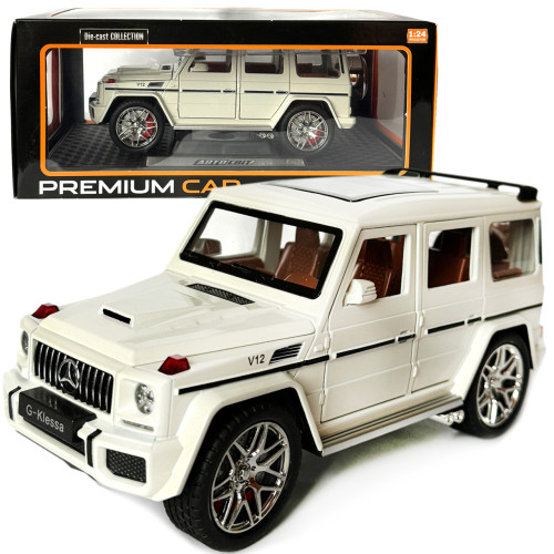 Машинка металева Mercedes-Benz G63 AMG Гелендваген (Гелік) мерседес білий 1:24 світло, інерція, відкриваються двері, багажник, капот, 22*8*9,5см (AP- 1834)