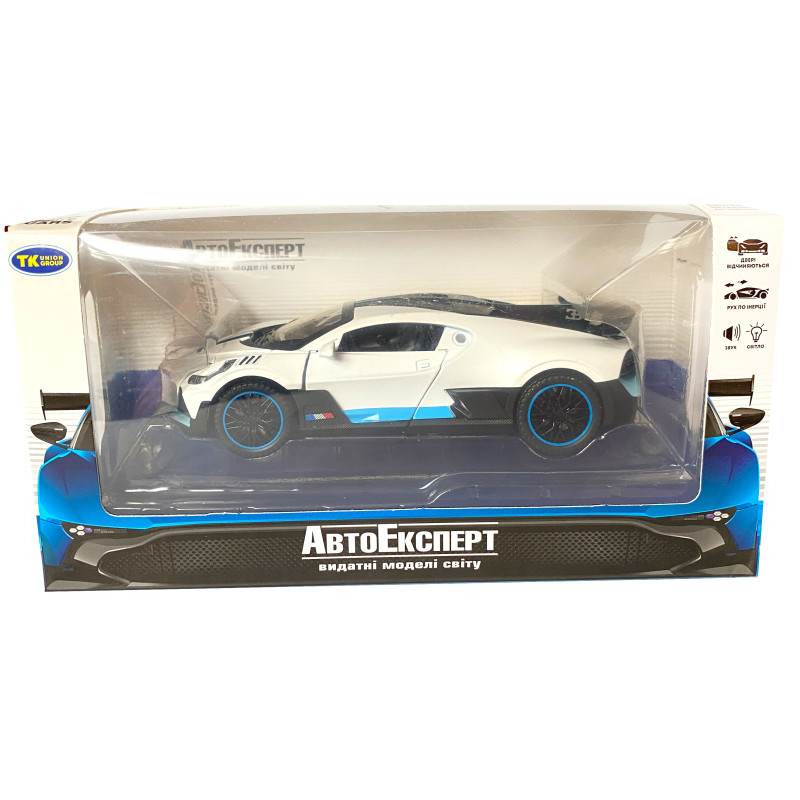 Іграшкова машинка металева Bugatti Divo, Бугатті, біла, звук, світло, інерція, відкр двері, Автоексперт, 1:32,15*7*5см (ТК-10063)