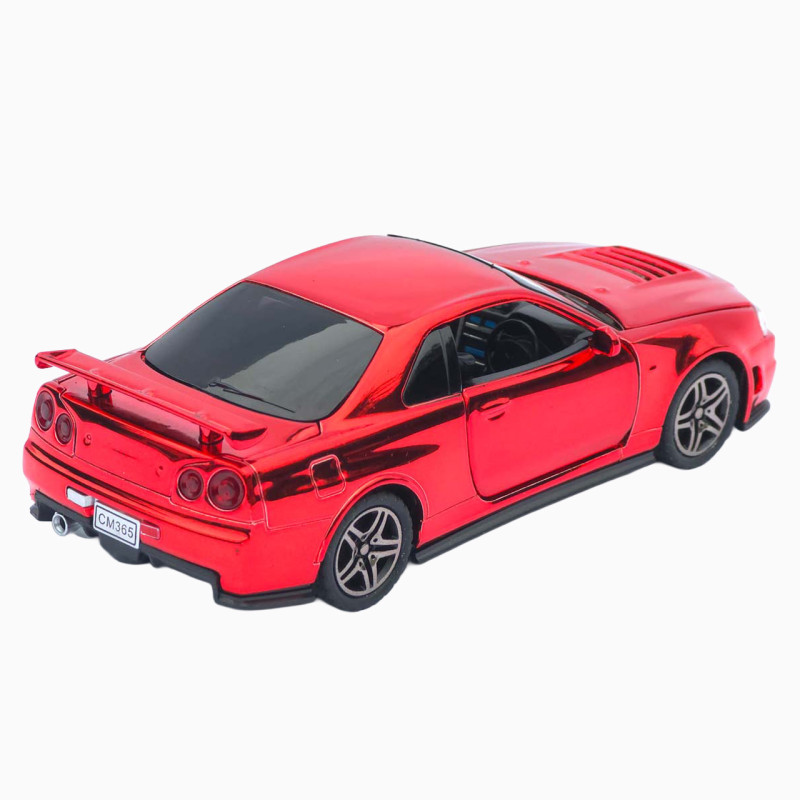 Машинка метал Nissan Skyline GT-R (R34) АвтоЕксперт червона хром 1:32 звук світло інерція (ТК-9360)