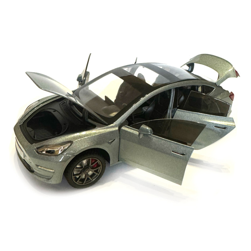 Машинка металева Tesla Model 3 Тесла сіра 1:24 звук світло інерція відкр двері багажник капот гумові колеса 20,5*8*7см (GT-9820)