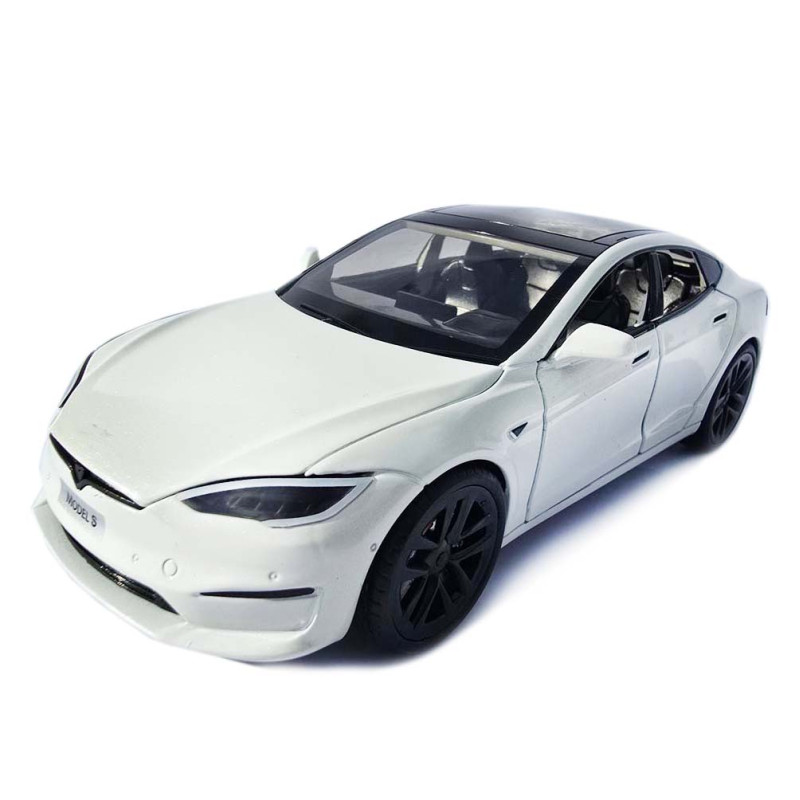 Машинка метал Tesla model S електрокар біла Тесла 1:24 відкр двері баг капот звук світло 17,5*7,5*5,5см (EL 64077)