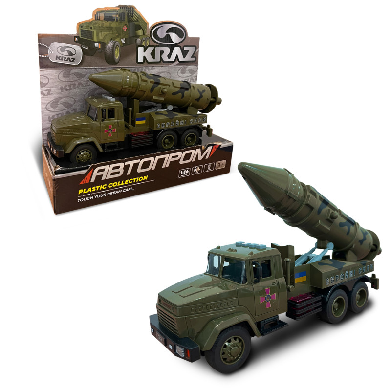 Машинка Краз, Військова техніка Автопром, пластик, 1:16, батар.світло , звук, відкриваються двері, кор. 31*12*8см (KR-2202-03)