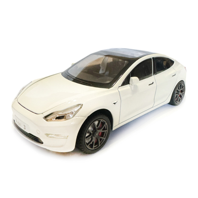 Машинка металева Tesla Model 3 Тесла біла 1:24 звук світло інерція відкр двері багажник капот гумові колеса 20,5*8*7см (GT-9820)