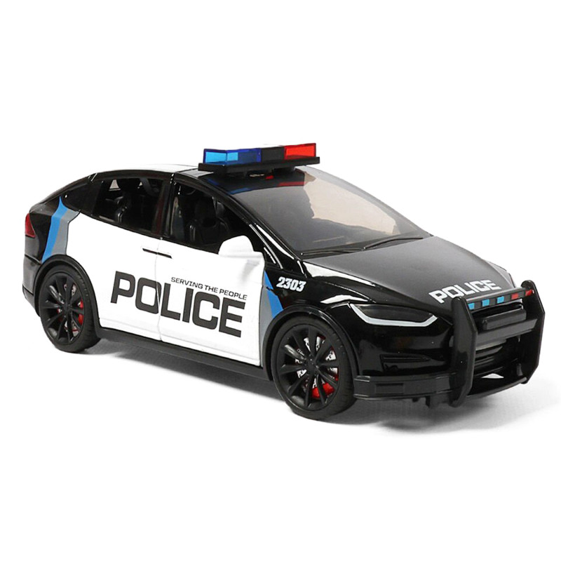 Машинка матал Tesla Model X поліція Тесла електромобіль зарядка 1:24 звук світло 18,5*6,5*6,5см (RS-21433)