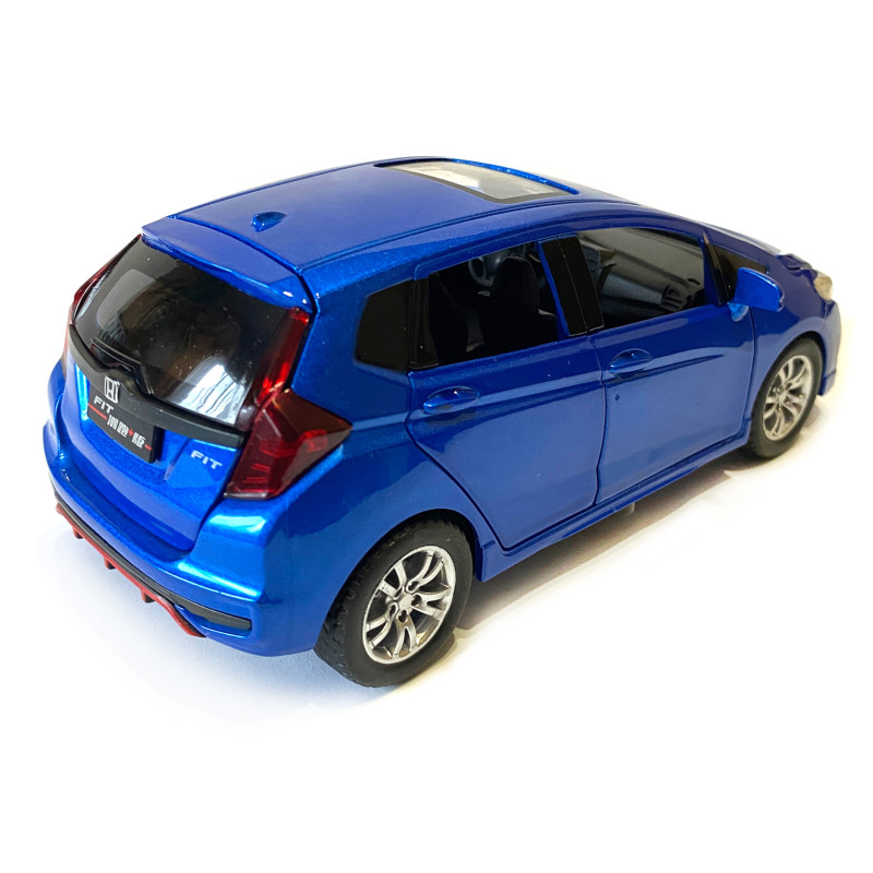 Машинка металева дитяча Honda Fit, синя, металева, 1:32, звук, світло, інерція, відкриваються двері, багажник, капот, 15*5*6см (GT - 04600)