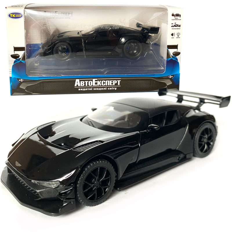 Іграшкова машинка металева Aston Martin Vulcan, астон мартін, чорна, звук, світло, інерція, откр двері, капот, Автоексперт, 1:32,14,5*7*4,5 см (ТК-10601)
