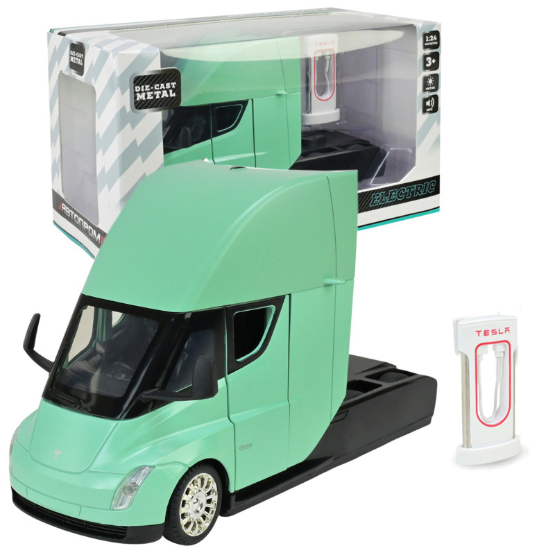 Машина металл Tesla semi truck head Тесла грузовик зеленый 1:24 свет звук 20*7*12см (AP7731)