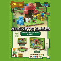 Магнітний конструктор Майнкрафт Minecraft Лісове селище 27 елементів 2 фігурки ребро кубика 2 см (4103)