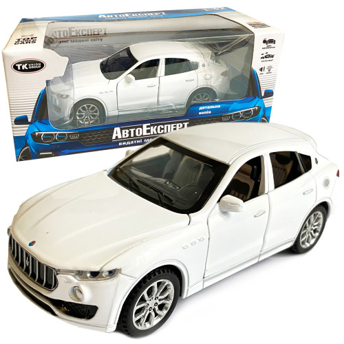 Іграшкова машинка металева Maserati Levante Мазераті Леванте біла, звук, світло, інерція, відкр. двері, капот, багажник, 14*6*5 см (41094W)