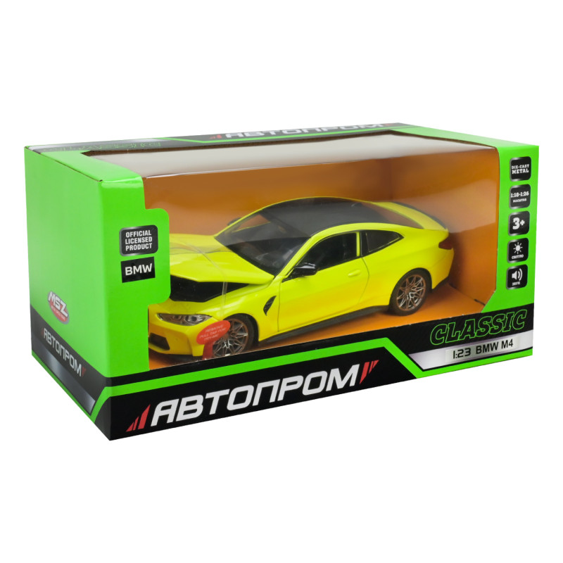 Машина метал BMW M4 БМВ зелена 1:24 світло звук відкр.двері 20*7,5*6см ( 68280A)