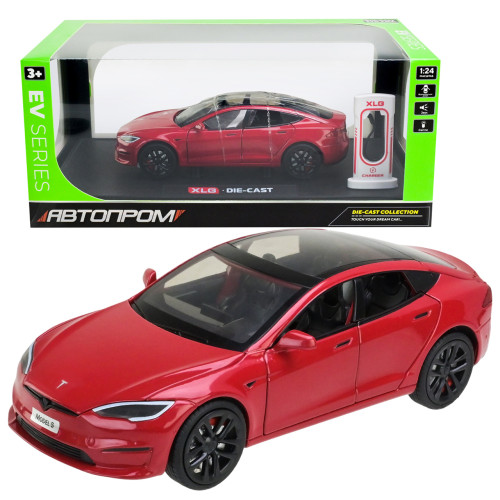 Машинка металева Tesla Model S Electrocar Тесла Модель S Електрокар червона 1:24 звук світло 18,5*7,2*5см (AP7713)