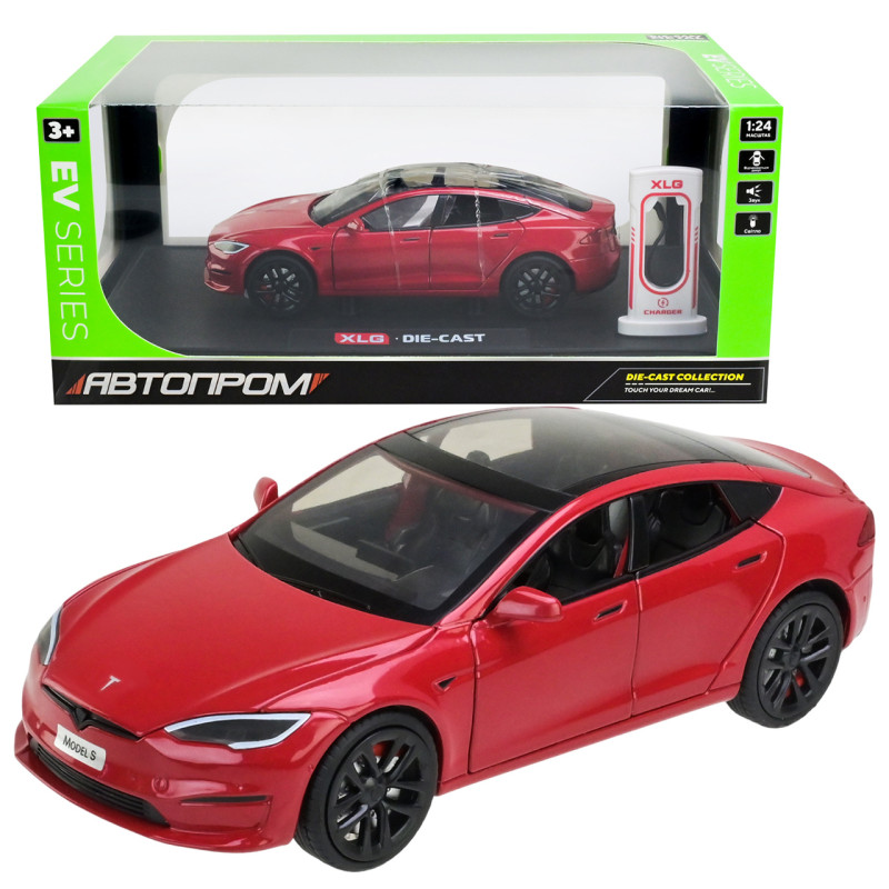 Машинка металева Tesla Model S Electrocar Тесла Модель S Електрокар червона 1:24 звук світло 18,5*7,2*5см (AP7713)