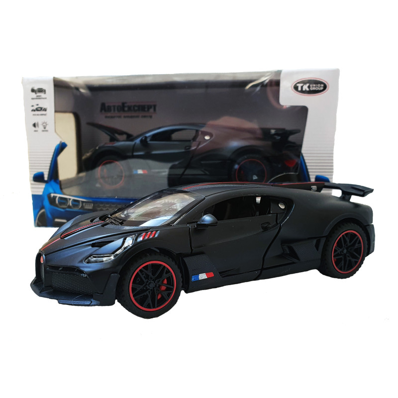 Іграшкова машинка металева Bugatti Divo, Бугатті, чорна, звук, світло, інерція, відкр двері, Автоексперт, 1:32,15*7*5см (32510)