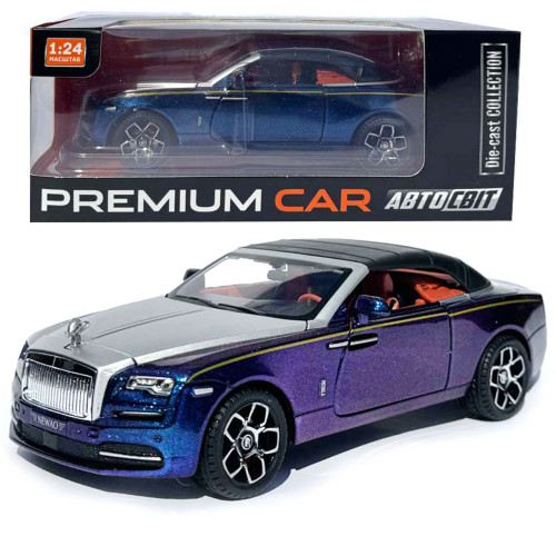 Машинка метал Rolls-Royce Dawn Spofec Ролс Ройс кабріолет синій 1:24 відкр двері баг капот звук світло 22*6,5*8см (AP-2013)