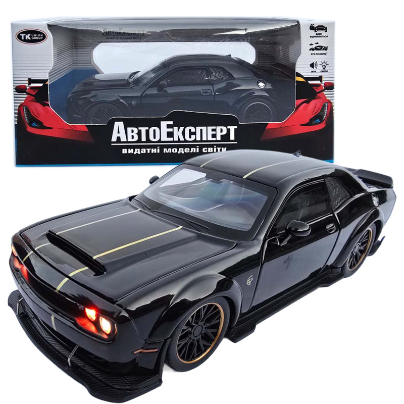Машинка металева Dodge Challenger SRT Hellcat Додж 1:32 чорний світло звук 16*7*4,5см (23622)