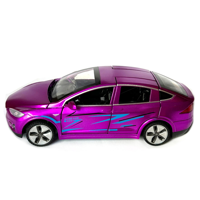 Машинка металева Tesla Model x Тесла фіолетова 1:32 світло звук відкриваються двері баг капот резинові колеса 15,5*5*6 см (AP-1783)