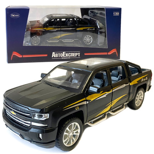 Машинка металева дитяча Chevrolet V8 Шевроле, чорний, Автоексперт, 1:32, світло, інерція, відкриваються двері, багажник, капот, 17,5*5*6см (TК - 32293)