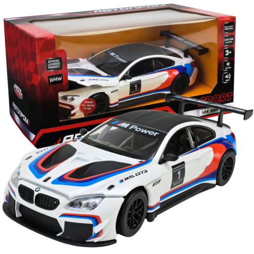 Машинка металева BMW M6 GT3 біла 1:24 світло звук відкр двері капот 20,5*8,5*5,5 см (68255B(A))