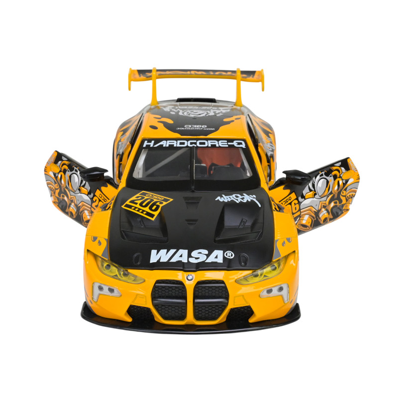 Машина металл BMW M4 GT3 WASA Design БМВ Автопром желтая 1:24 свет звук 21*8,5*5,5 см (68296A(Y))