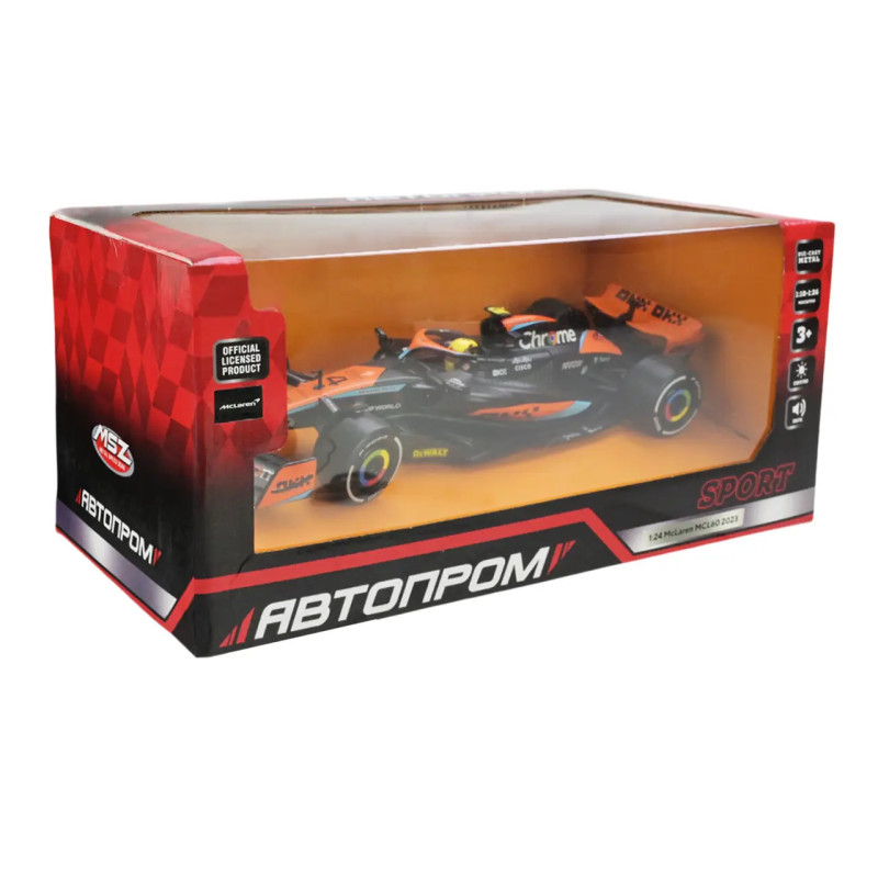 Металева модель боліда з гонщиком McLaren MCL60 2023 Автопром 1:24 світло звук 23*8*4 см (68290A)