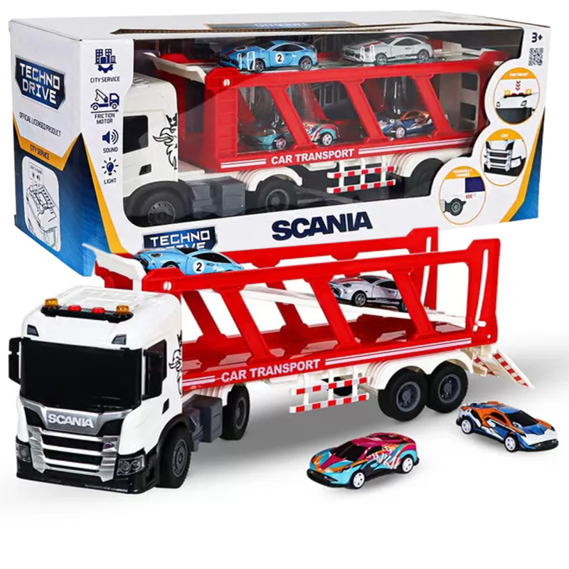 Автоперевізник Scania (4 машинки, світло, звук), Large Truck, TechnoDrive,  42х13х15 см (6414KS)