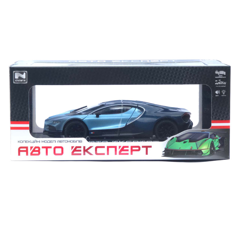 Машинка метал Bugatti Chiron АвтоЕксперт 1:24 синя звук світло інерція 20,5*10*5,5 см (G6601-52)