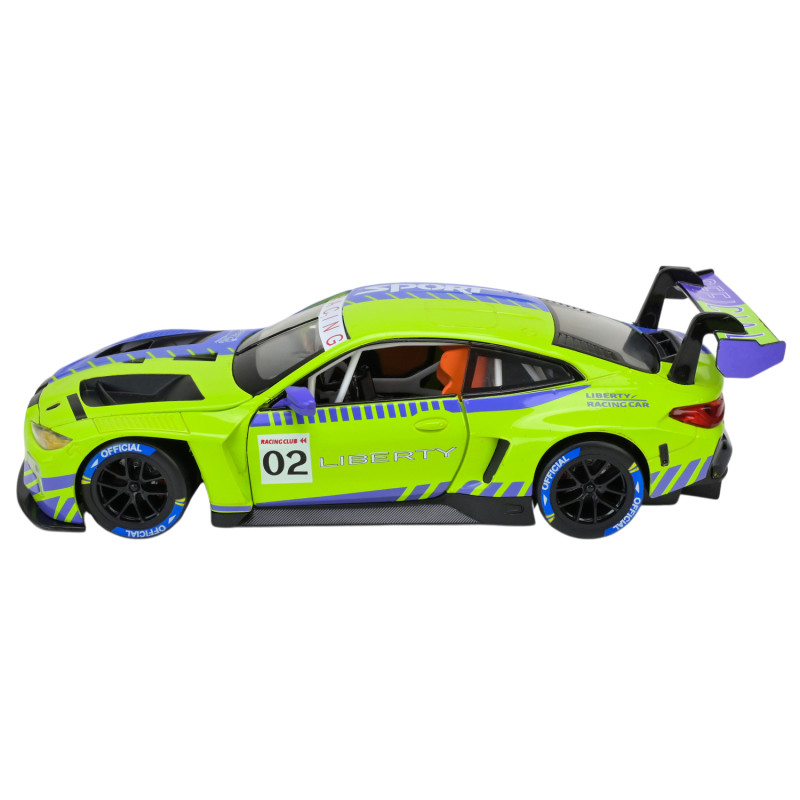 Машина метал BMW M4 GT3 БМВ зелена 1:24 світло звук відкр.двері 21*8,5*6см (68282A(PG)