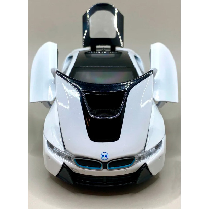 Іграшкова машинка металева BMW i8 купе, БМВ, біла, звук, світло, інерція, откр двері, багажник, капот, Автоексперт, 1:32, 16,5*6,5*4,0 см (11787)