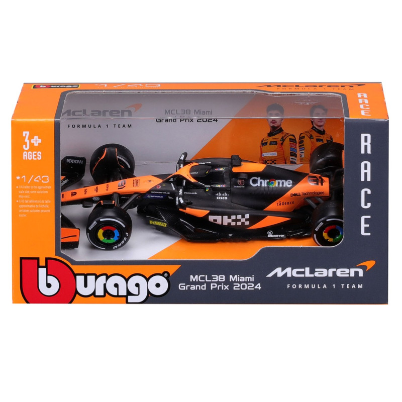 Машинка металева McLaren F1 MCL38 (2024) Bburago 1:43, болід MCL38 13*5*3 см (18-38214)