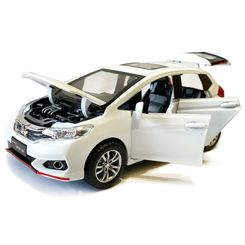 Машинка металева дитяча Honda Fit, біла, металева, 1:32, звук, світло, інерція, відкриваються двері, багажник, капот, 15*5*6см (GT - 04600)