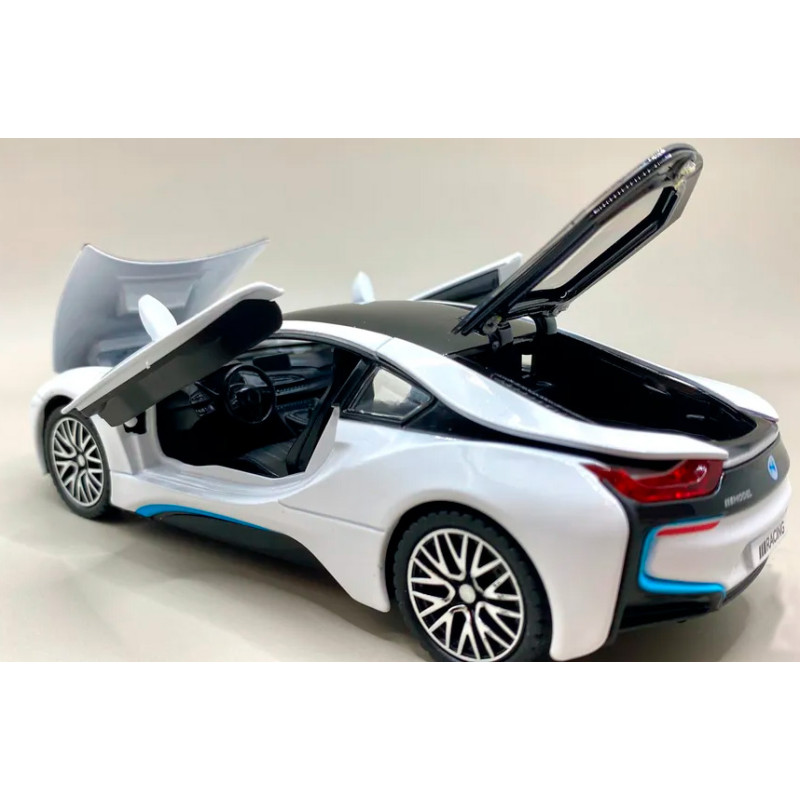 Іграшкова машинка металева BMW i8 купе, БМВ, біла, звук, світло, інерція, откр двері, багажник, капот, Автоексперт, 1:32, 16,5*6,5*4,0 см (11787)