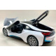 Іграшкова машинка металева BMW i8 купе, БМВ, біла, звук, світло, інерція, откр двері, багажник, капот, Автоексперт, 1:32, 16,5*6,5*4,0 см (11787)