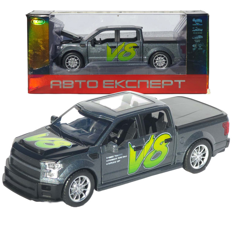 Машинка металл Ford F-150 Raptor серая 1:22 свет звук инерция откр дверь капот багажник (TX33912)