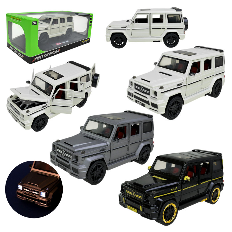 Машинка металл Mercedes-Benz G-Class Gelandewagen черная 1:24 звук свет открыв двери капот багажник (AP7717)